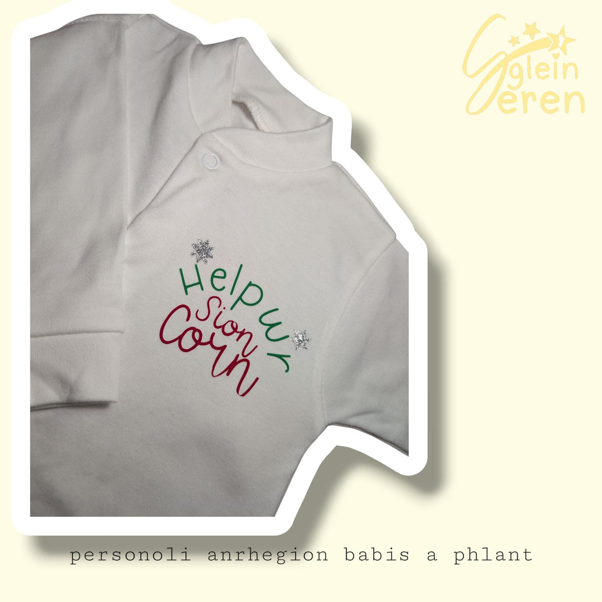 Personalised Welsh Christmas Babygrow – "Helpwr Siôn Corn" Cotton Sleepsuit