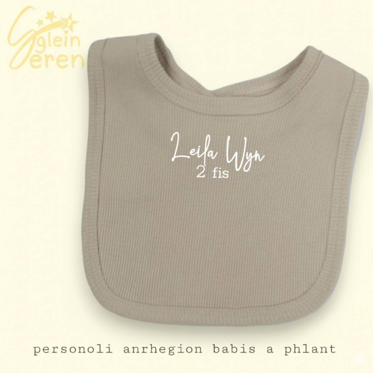 Personalised Welsh Milestone Baby Bibs | Ribbed Beige Bib | “Mis” Month Bib | Newborn Gift | Set of 3 or 4 Available