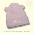 Personalized Baby Beanie with Bear Ears – Soft Pink Ribbed Knit