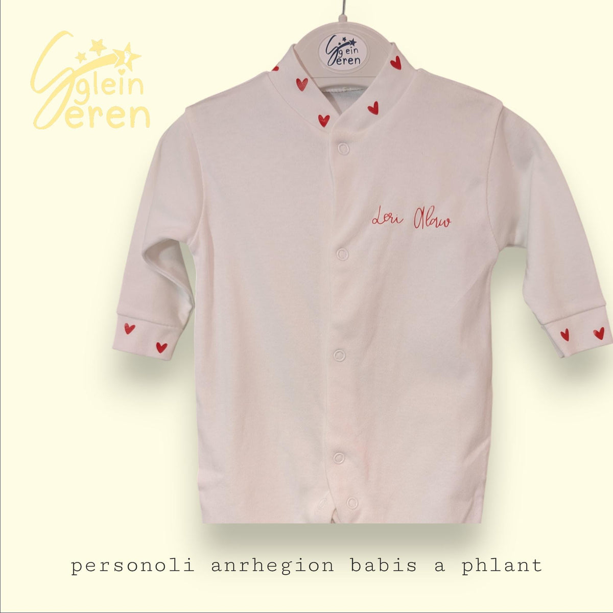 Personalised Baby Name Babygrow with Love Hearts – Custom Santes Dwynwen Sleepsuit, Baby Gift, Valentines Outfit
