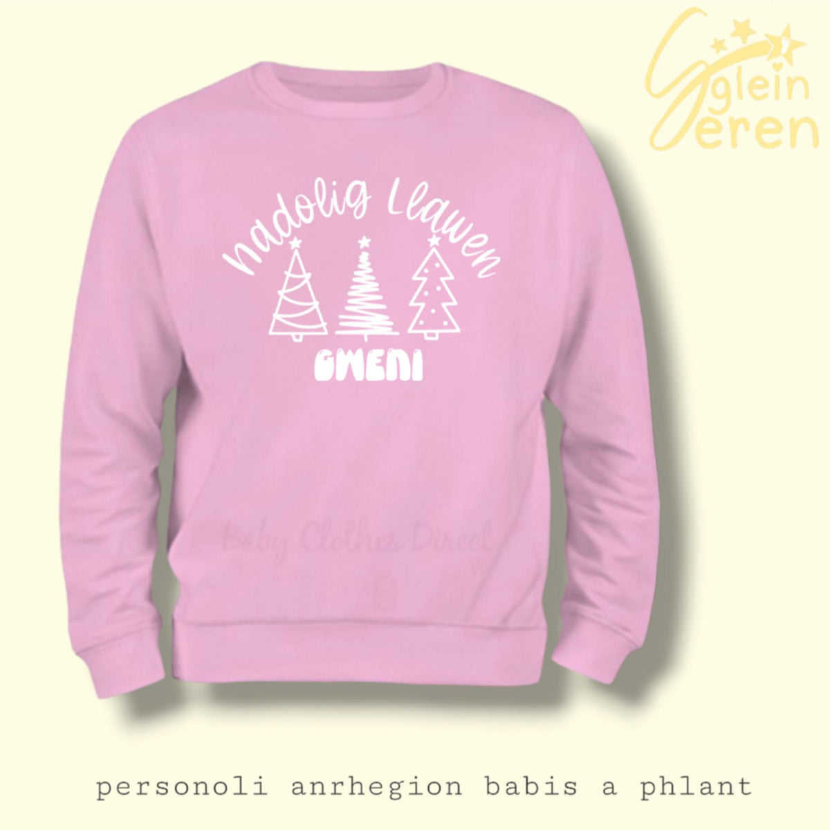 Nadolig Llawen Kids Jumper – Name Sweatshirt with Xmas Trees – Welsh Christmas Jumper