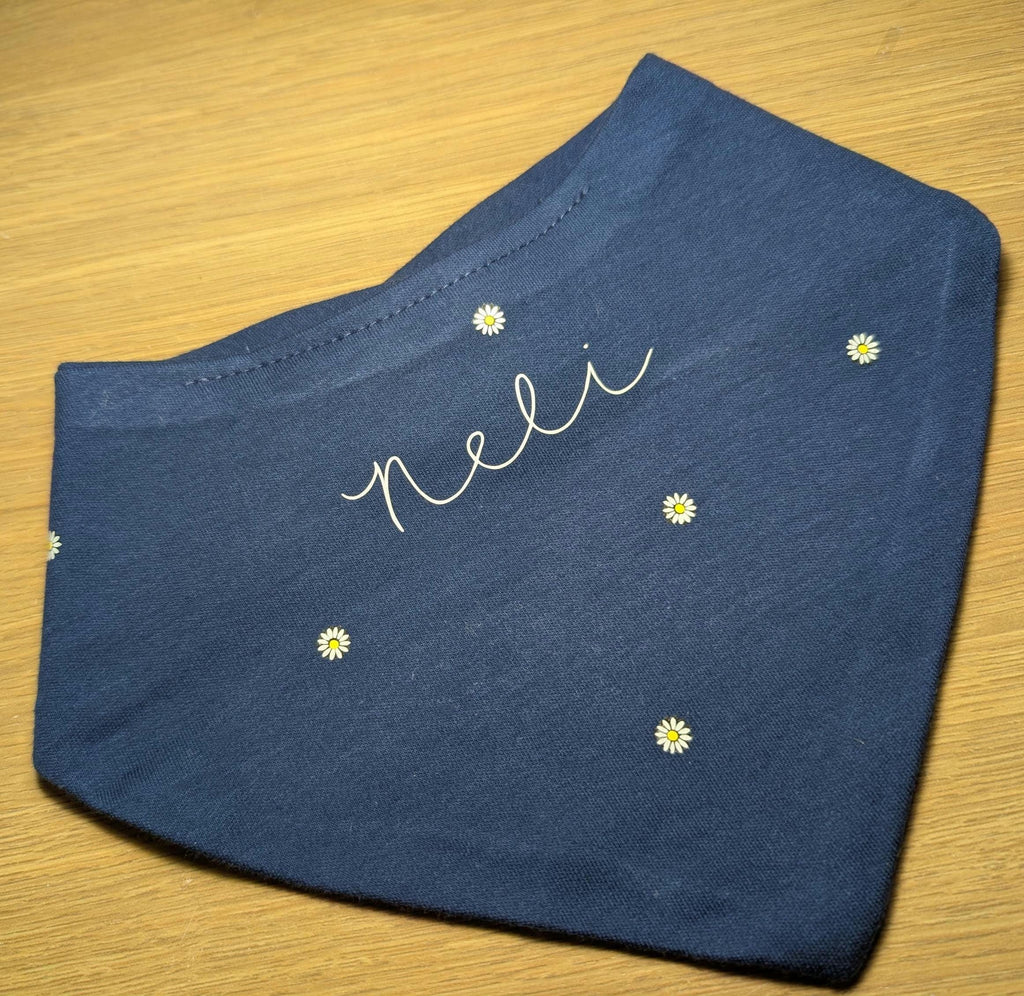Personalized Navy Baby Bandana Bib – Daisy Pattern, Soft Cotton