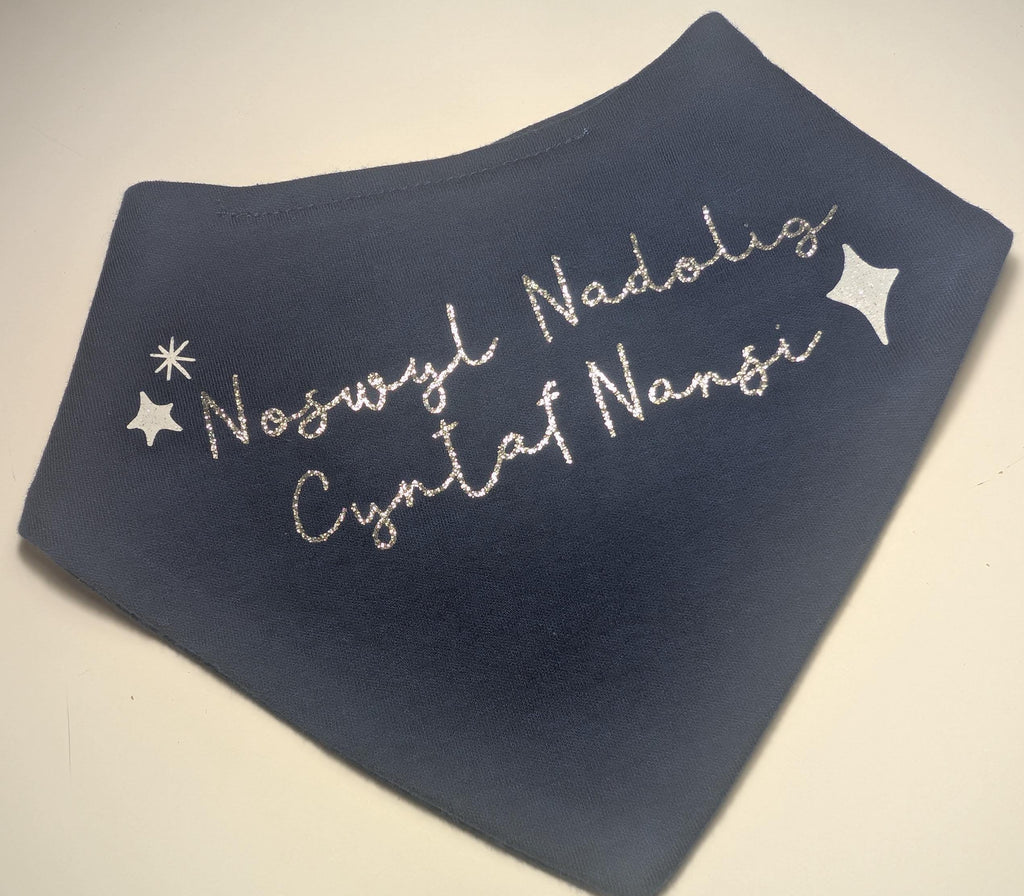 Personalised Welsh Christmas Eve Baby Bib – Handmade Cotton Keepsake