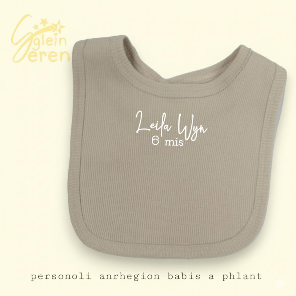 Personalised Welsh Milestone Baby Bibs | Ribbed Beige Bib | “Mis” Month Bib | Newborn Gift | Set of 3 or 4 Available