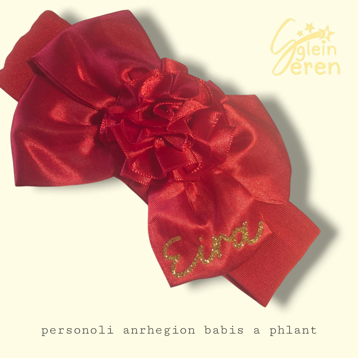 Personalised Baby Headband – Red Bow with Name – Custom Infant Hair Accessory – Name Gift