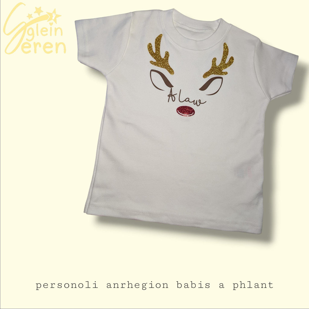 Personalized Reindeer Christmas T-Shirt – Glitter Antlers, Custom Name