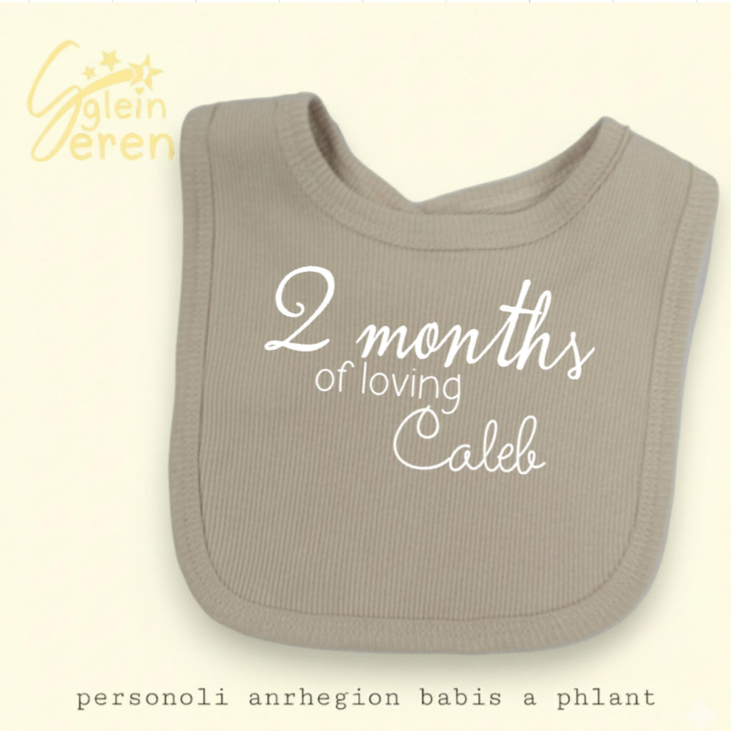 Personalised Baby Milestone Bib | Ribbed Beige | Custom Name & Age | Available Individually or as a Set of 3/4
