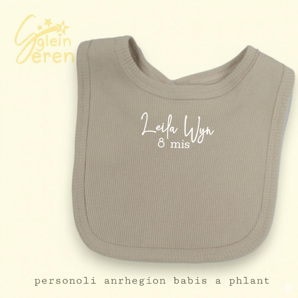 Personalised Welsh Milestone Baby Bibs | Ribbed Beige Bib | “Mis” Month Bib | Newborn Gift | Set of 3 or 4 Available