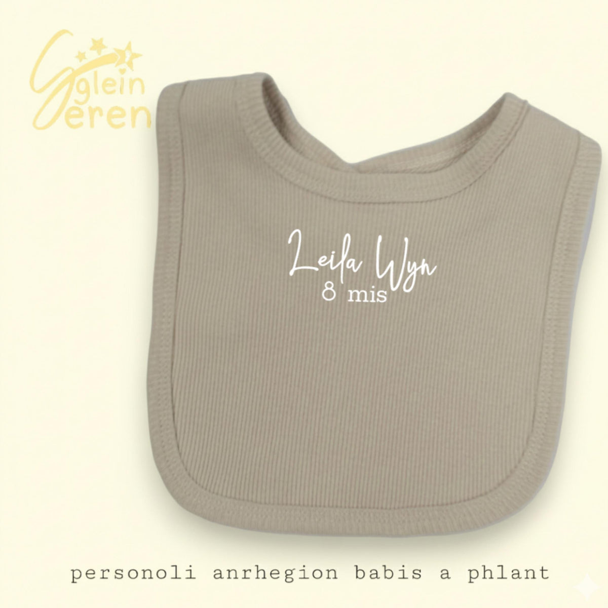 Personalised Welsh Milestone Baby Bibs | Ribbed Beige Bib | “Mis” Month Bib | Newborn Gift | Set of 3 or 4 Available