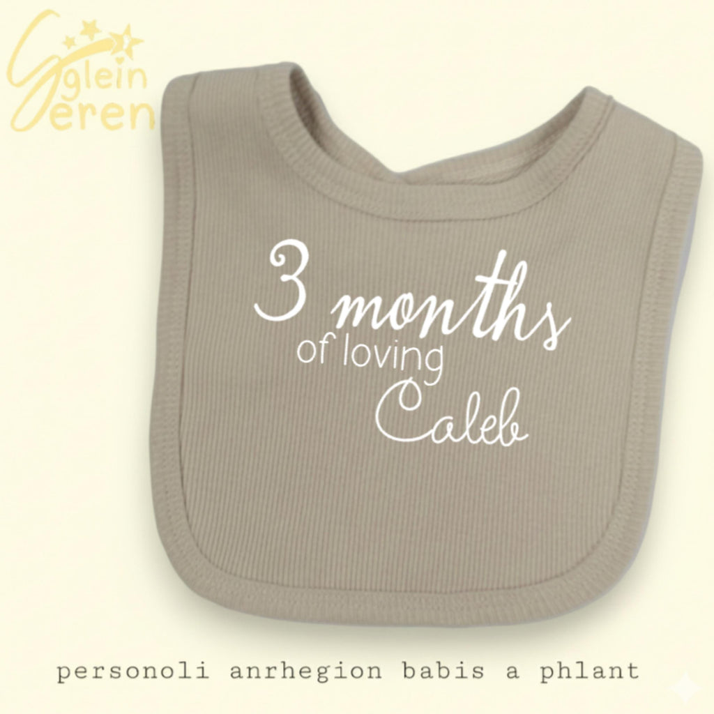 Personalised Baby Milestone Bib | Ribbed Beige | Custom Name & Age | Available Individually or as a Set of 3/4