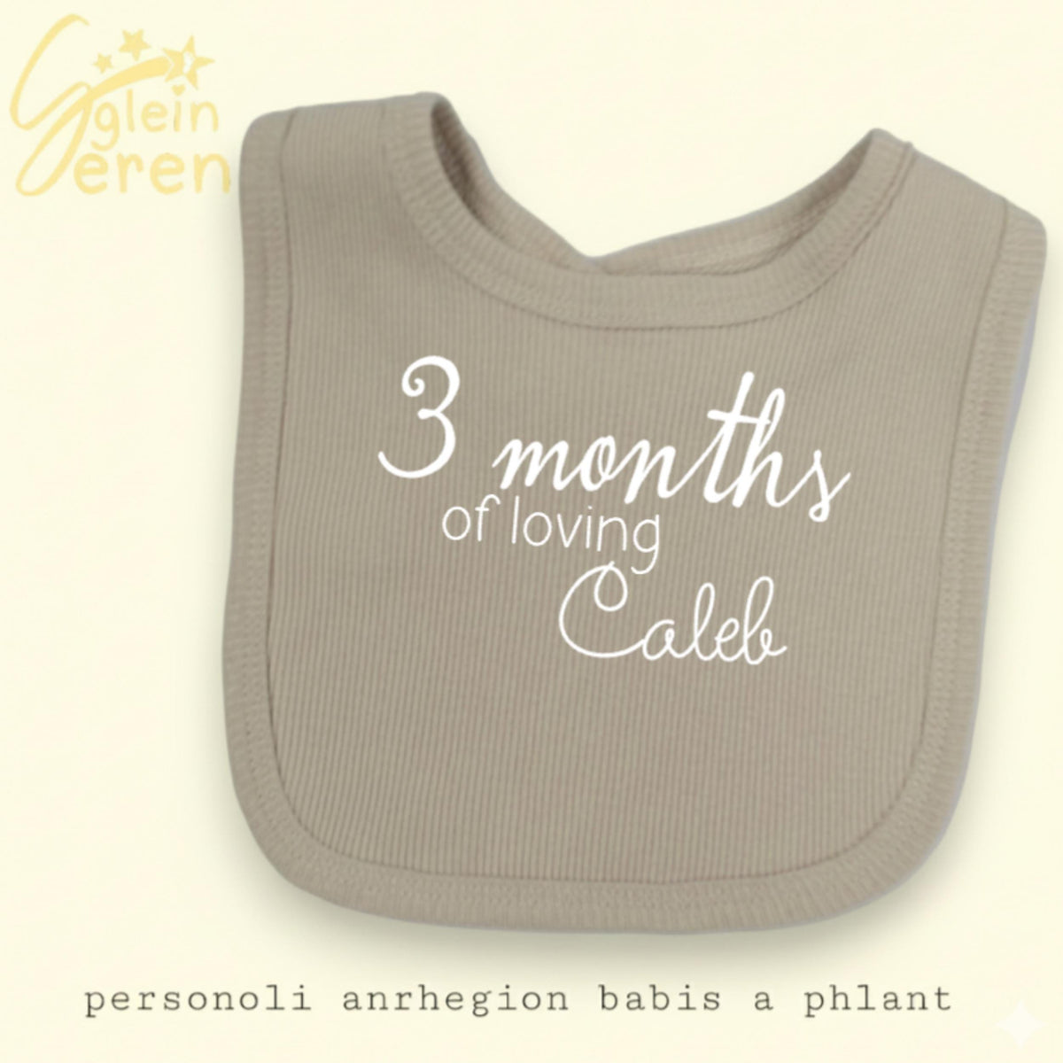Personalised Baby Milestone Bib | Ribbed Beige | Custom Name & Age | Available Individually or as a Set of 3/4
