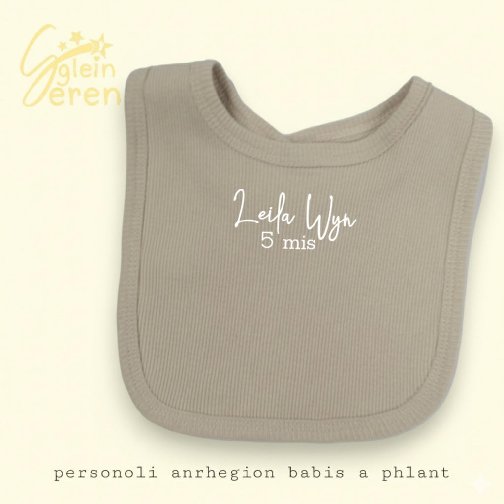Personalised Welsh Milestone Baby Bibs | Ribbed Beige Bib | “Mis” Month Bib | Newborn Gift | Set of 3 or 4 Available
