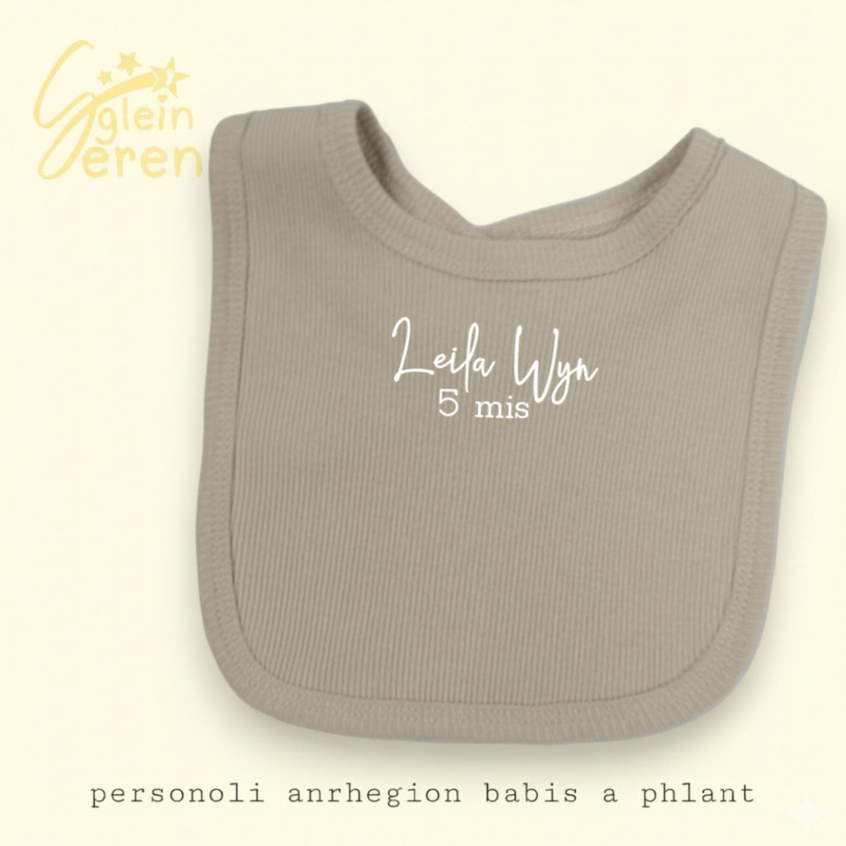 Personalised Welsh Milestone Baby Bibs | Ribbed Beige Bib | “Mis” Month Bib | Newborn Gift | Set of 3 or 4 Available