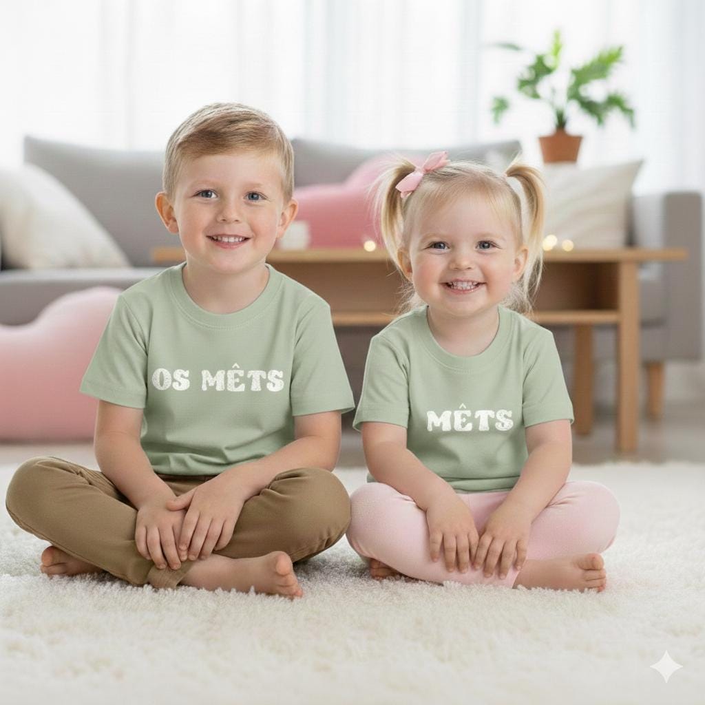 Set of 2 - Welsh Friends T-Shirt Set – “Os Mêts” & “Mêts” Kids Tees, Matching Child Shirts