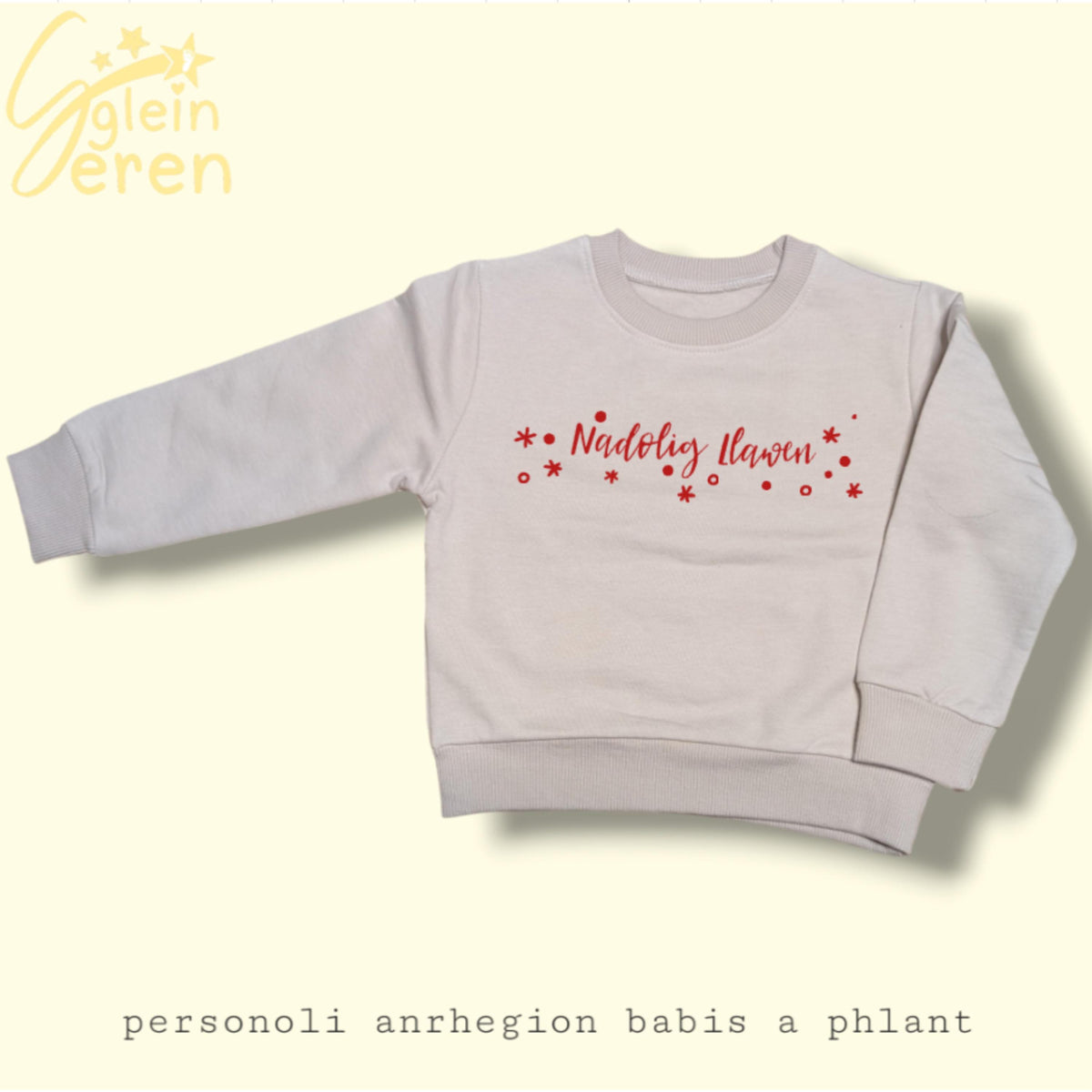 Nadolig Llawen Kids Jumper – Welsh Christmas Sweatshirt with Red Stars – Festive Holiday Top