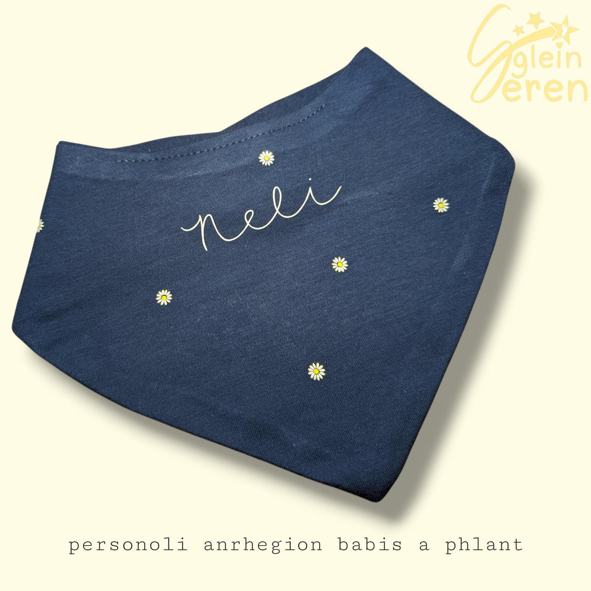 Personalized Navy Baby Bandana Bib – Daisy Pattern, Soft Cotton