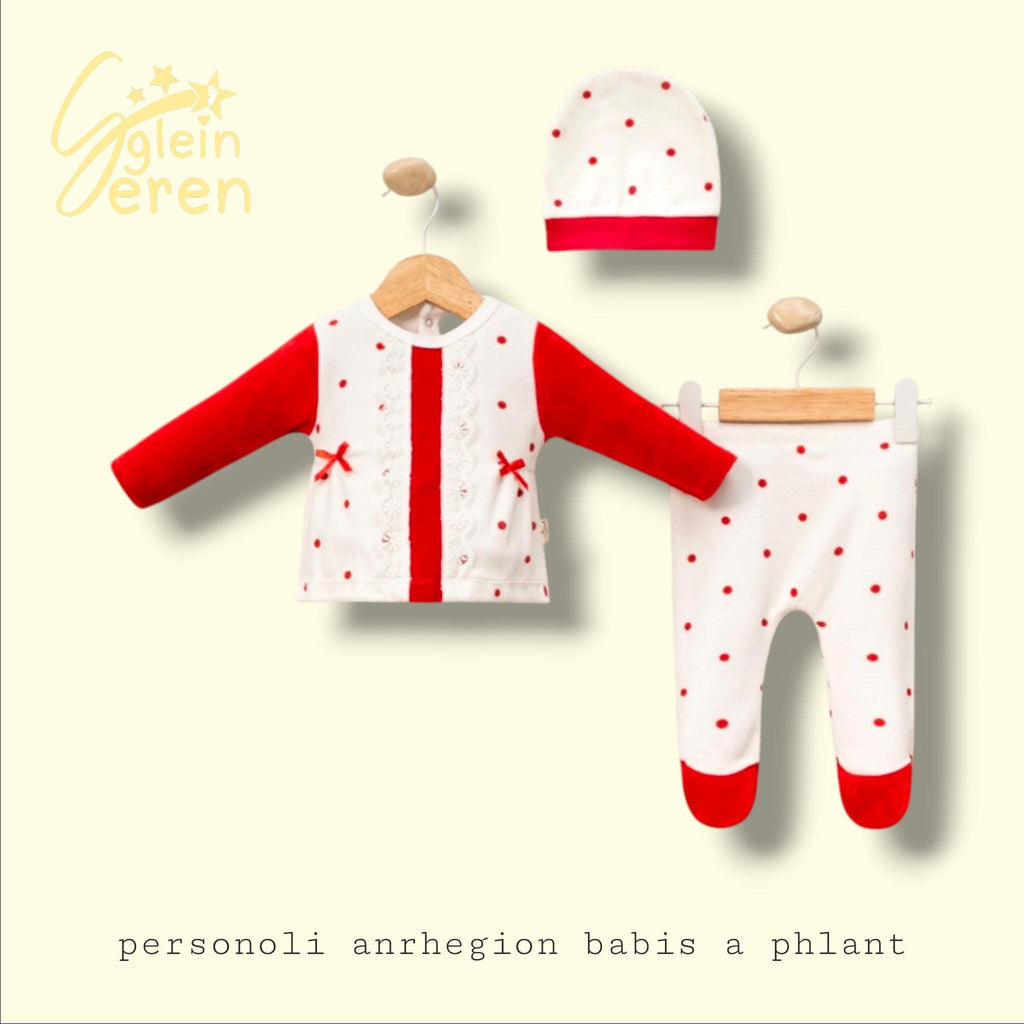 Baby Girl Outfit Set with Hat – Red & White Polka Dot Top and Leggings, New Baby Gift