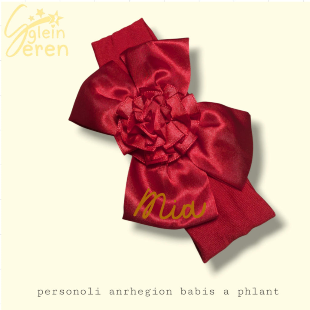Personalised Baby Headband – Red Bow with Name – Custom Infant Hair Accessory – Name Gift