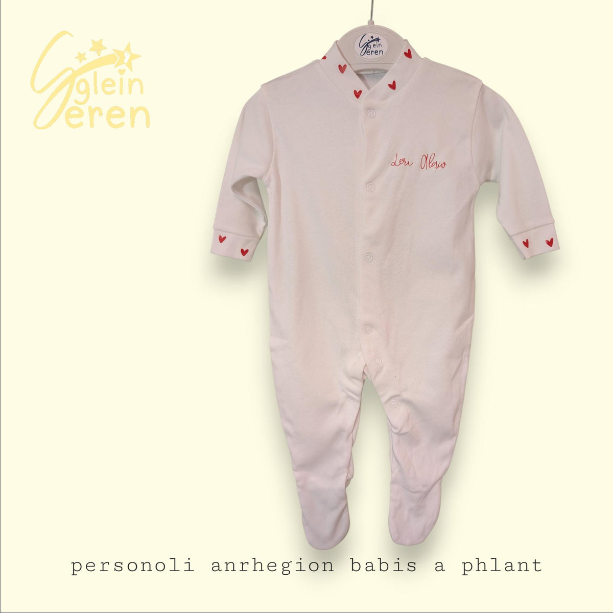 Personalised Baby Name Babygrow with Love Hearts – Custom Santes Dwynwen Sleepsuit, Baby Gift, Valentines Outfit