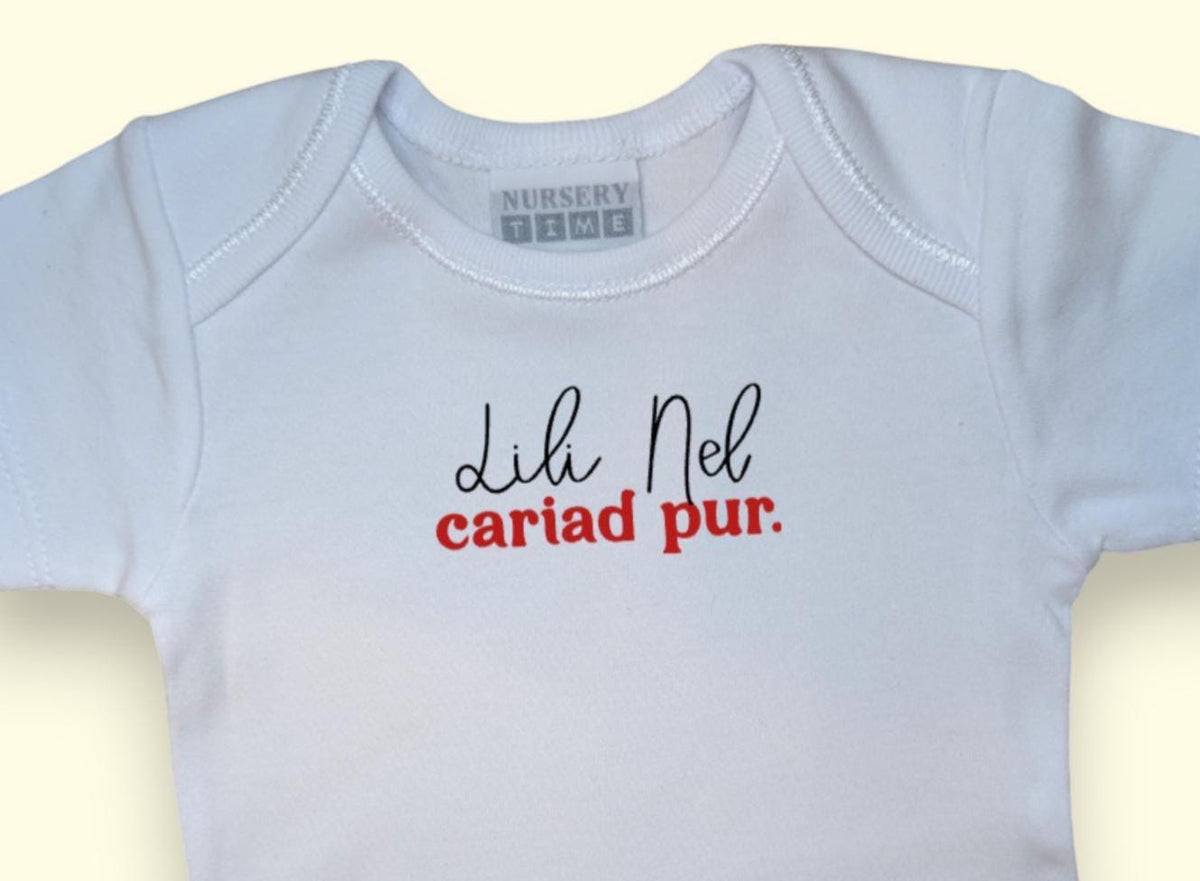 Personalised Santes Dwynwen Baby Vest | Welsh “Cariad Pur” | Custom Name Onesie | Welsh Baby Gift