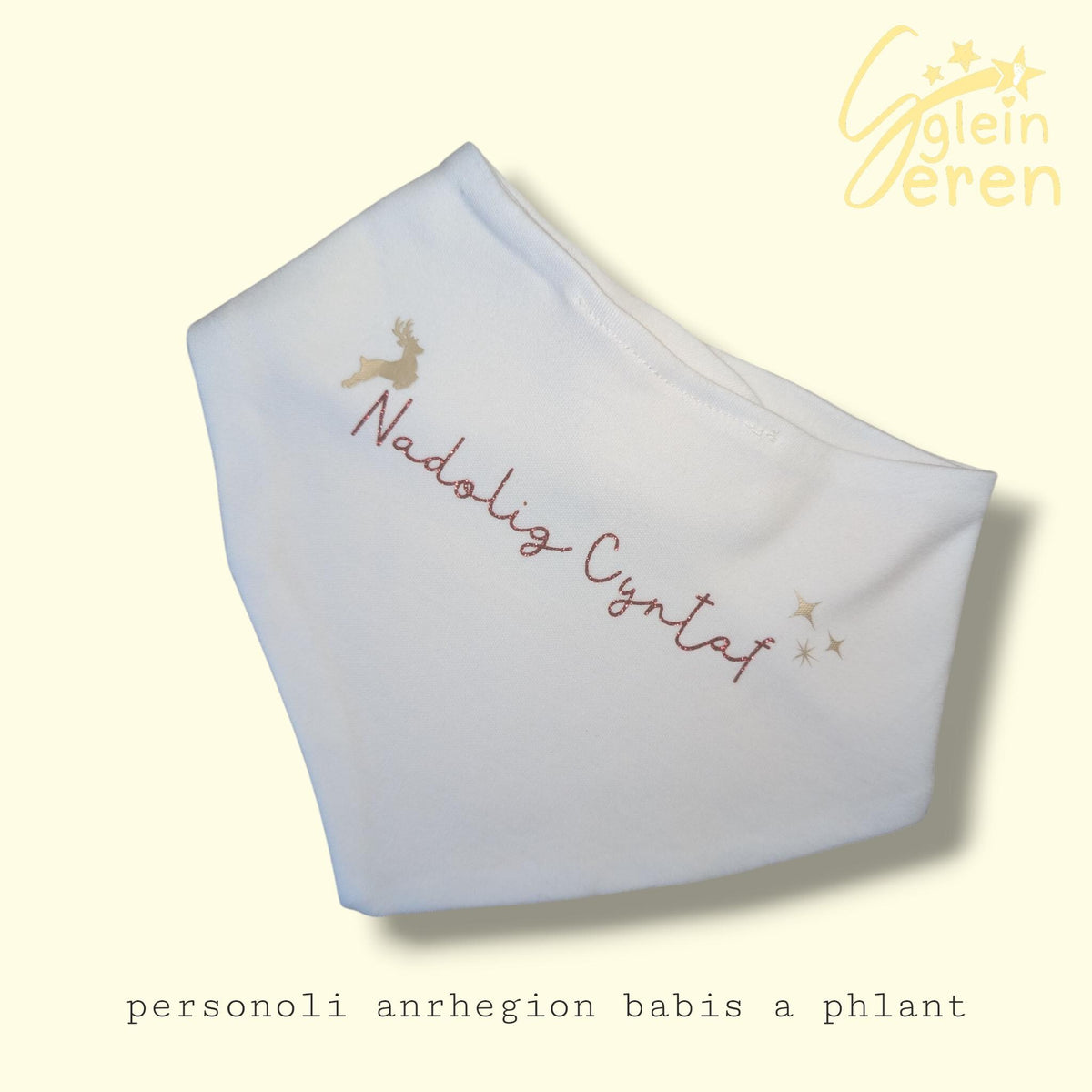 Personalized Welsh First Christmas Baby Bib – Reindeer & Stars