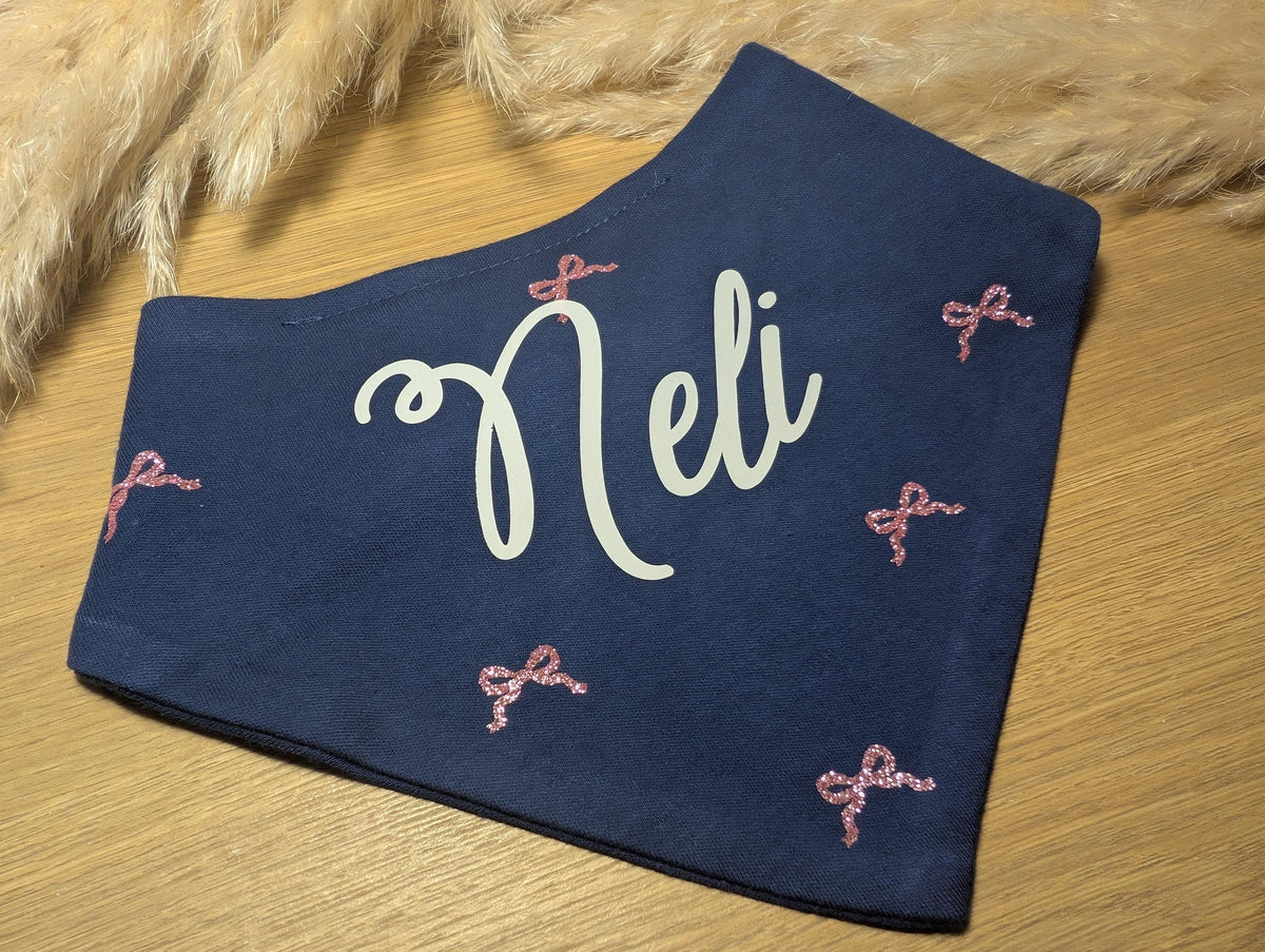 Personalized Baby Bib | Cotton Bib with Glitter Bows, Handmade