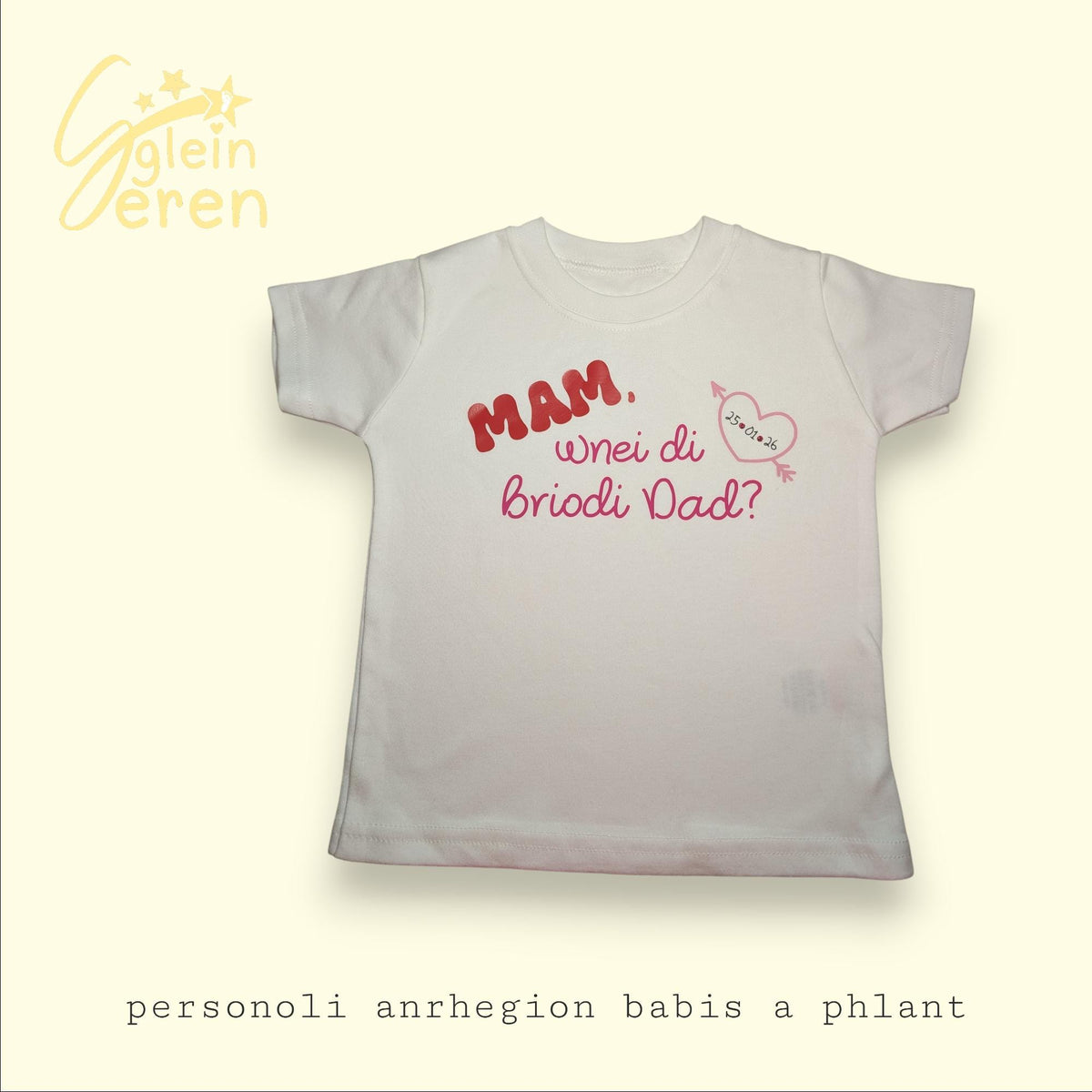 Personalised Proposal Kids T-Shirt – “Mam, Wnei Di Briodi Dad?” | Welsh Engagement Reveal Tee