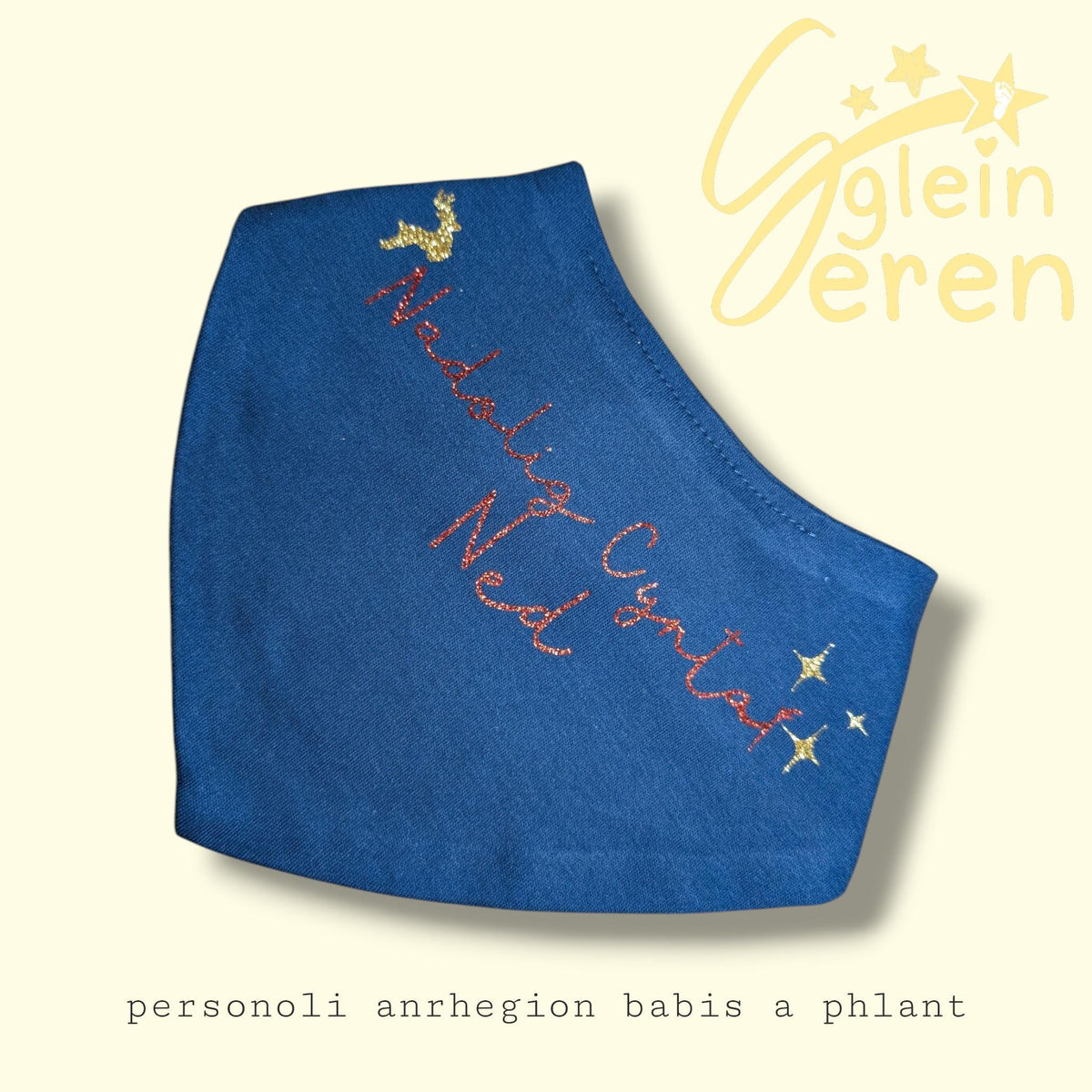 Personalized Welsh First Christmas Baby Bib – Reindeer & Stars
