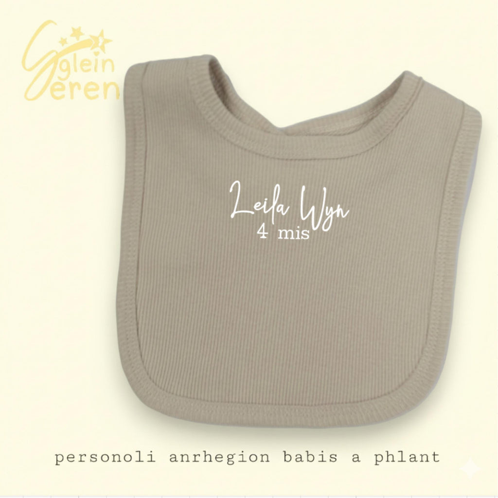 Personalised Welsh Milestone Baby Bibs | Ribbed Beige Bib | “Mis” Month Bib | Newborn Gift | Set of 3 or 4 Available