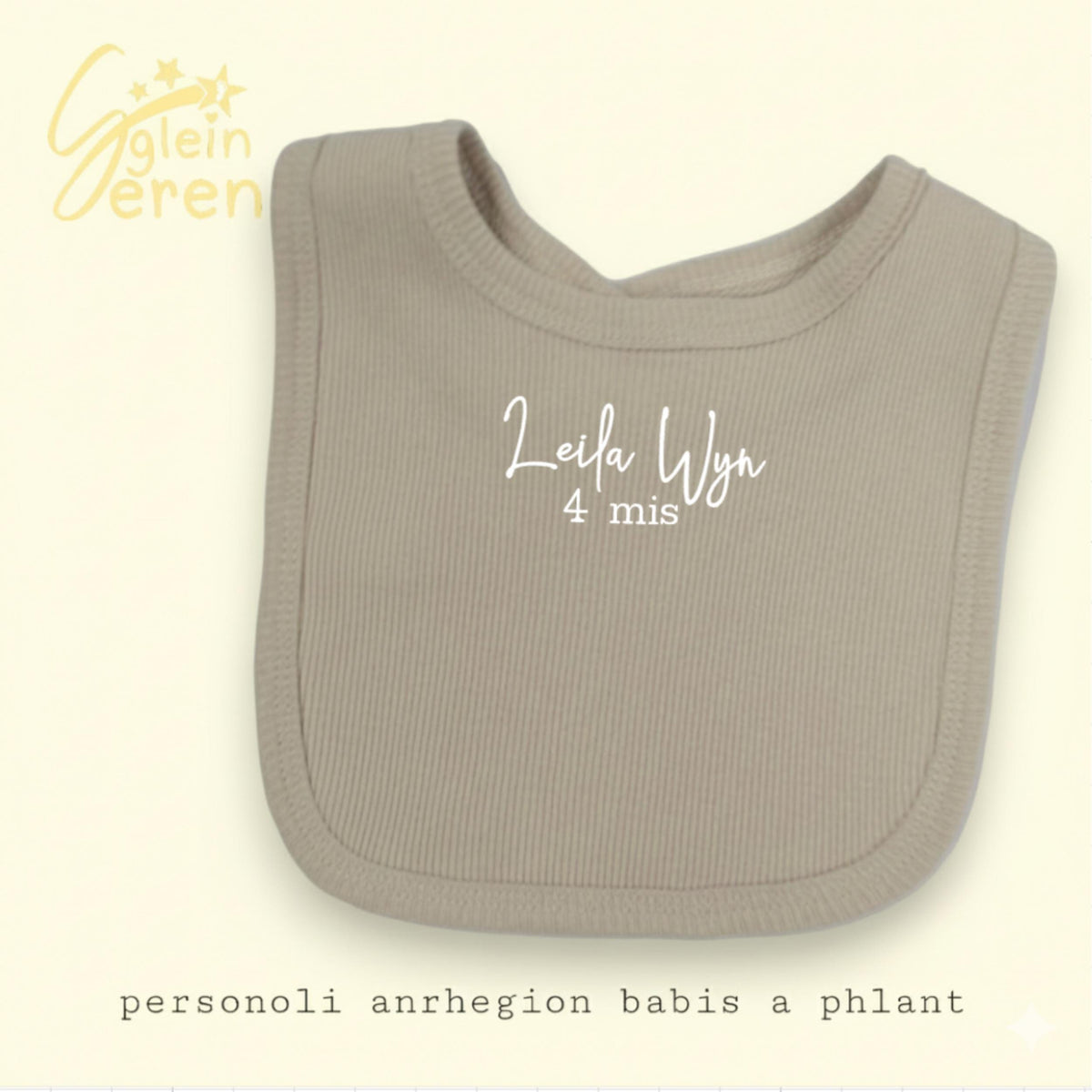 Personalised Welsh Milestone Baby Bibs | Ribbed Beige Bib | “Mis” Month Bib | Newborn Gift | Set of 3 or 4 Available