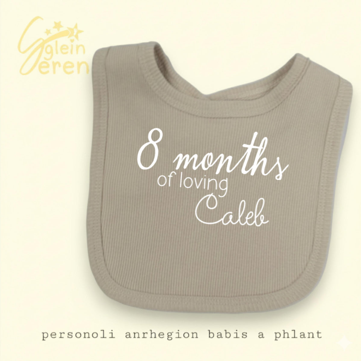 Personalised Baby Milestone Bib | Ribbed Beige | Custom Name & Age | Available Individually or as a Set of 3/4