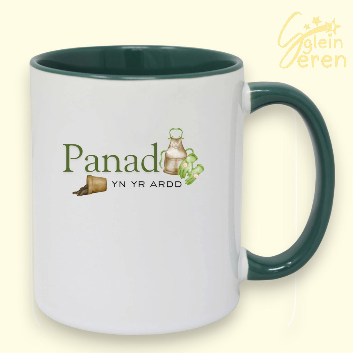 Welsh Gardening Ceramic Mug – "Panad yn yr Ardd" Green Accent Coffee & Tea Cup
