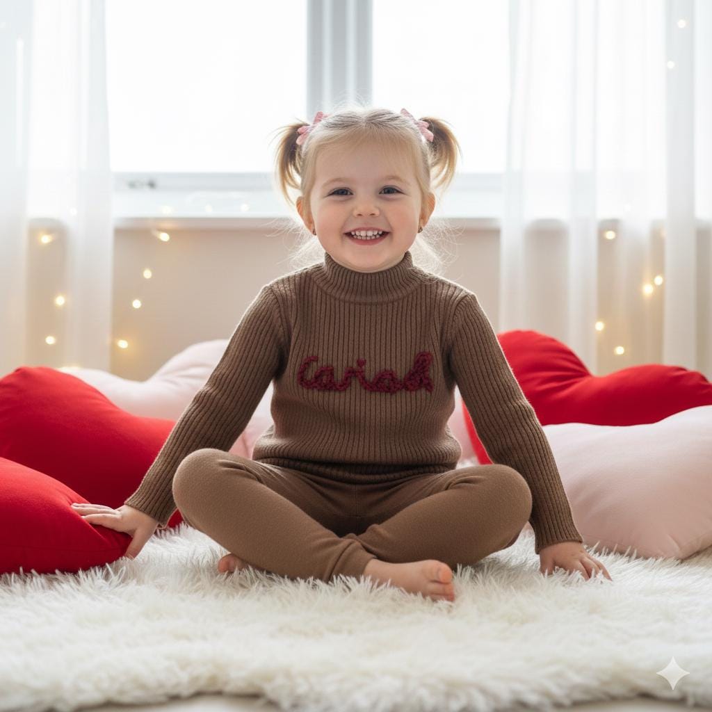 Hand Embroidered “Cariad” Toddler Jumper | Welsh Word Sweater | Handmade Children’s Knitwear