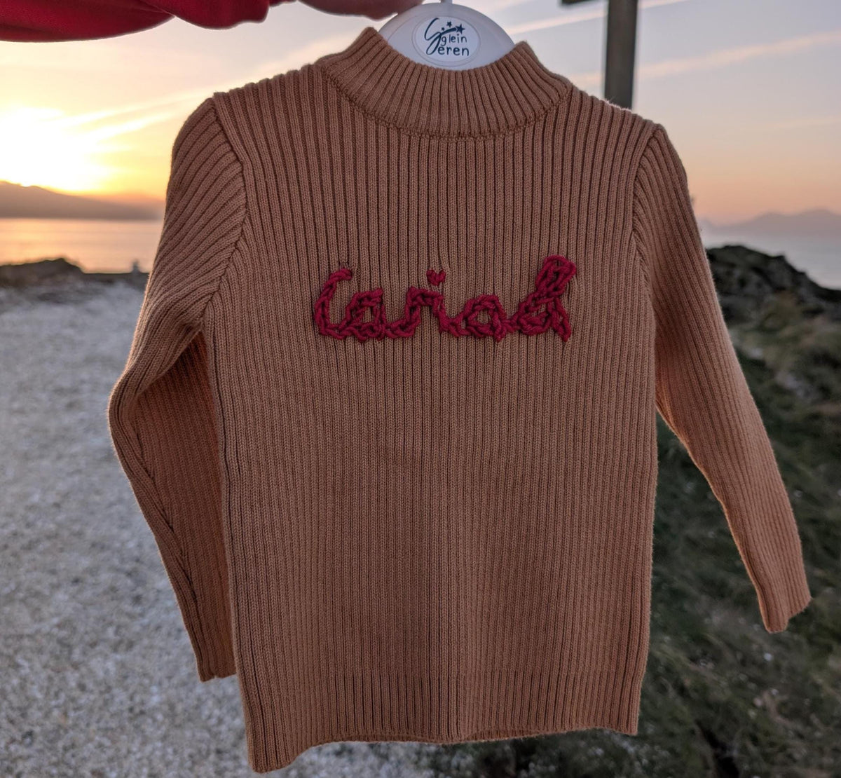 Hand Embroidered “Cariad” Toddler Jumper | Welsh Word Sweater | Handmade Children’s Knitwear