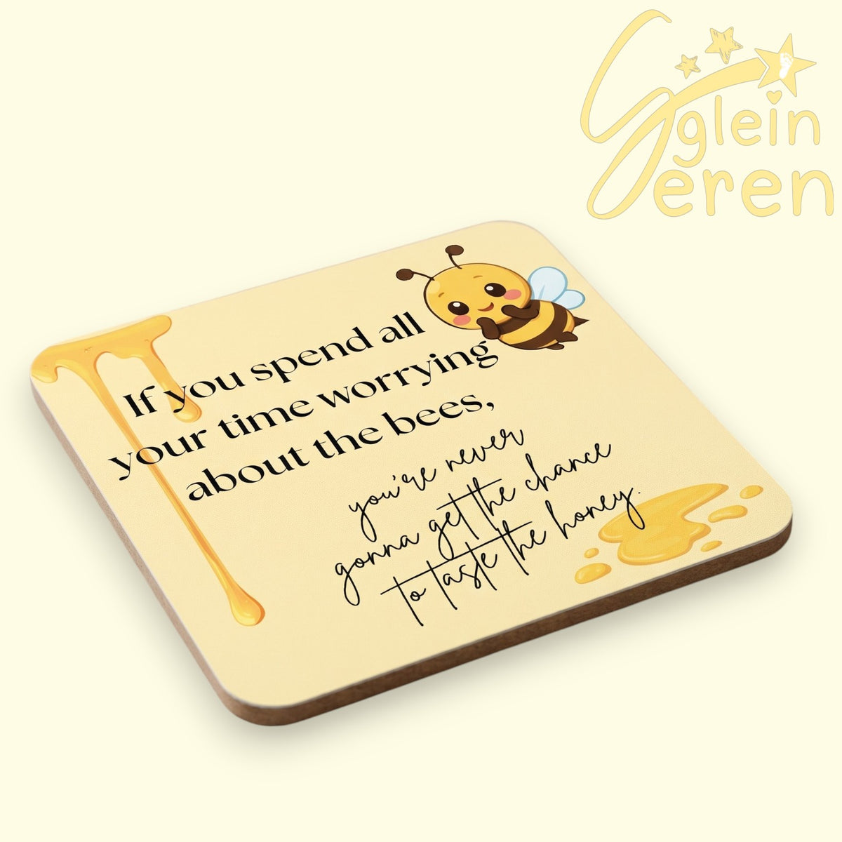Cute Honey Bee Quote Coaster – Sweet Bumblebee Honeycomb MDF Drink Coaster