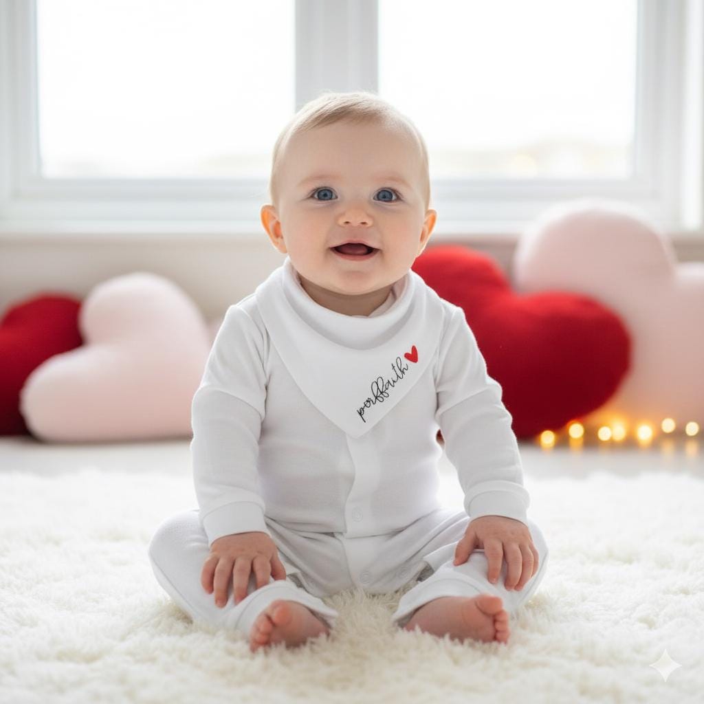 Welsh Baby Gift Set – “Perffaith” Babygrow & Matching Bib – Santes Dwynwen Collection – New Baby Gift