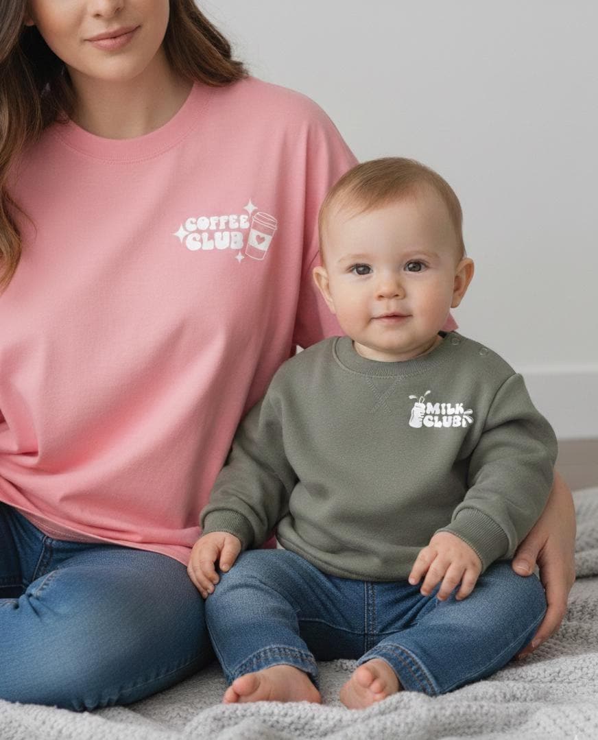 Adult Tee & Kids Jumper Set- Coffee Club/Milk Club