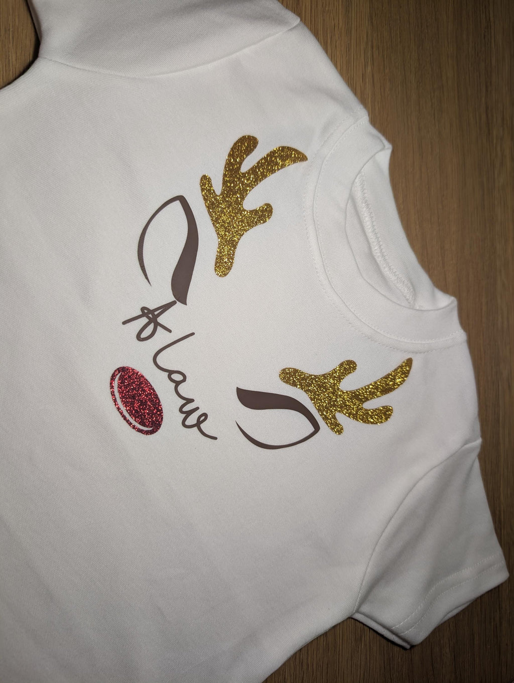 Personalized Reindeer Christmas T-Shirt – Glitter Antlers, Custom Name