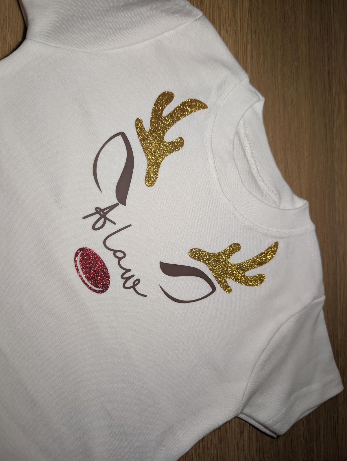 Personalized Reindeer Christmas T-Shirt – Glitter Antlers, Custom Name