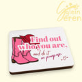 Dolly Parton Inspired MDF Coaster – "Find Out Who You Are" Pink Cowgirl Boots Drink Coaster (9x9 cm)