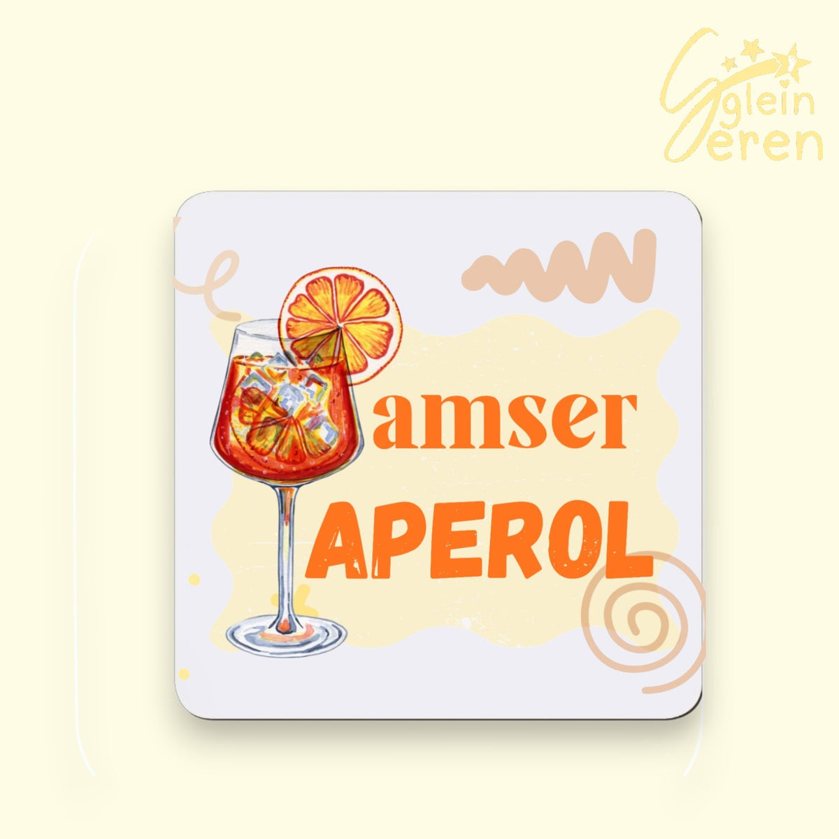 Welsh Aperol Spritz Coaster – "Amser Aperol" | Cute Watercolor Cocktail Illustration, Welsh Language Bar Decor, Gift for Cocktail Lovers