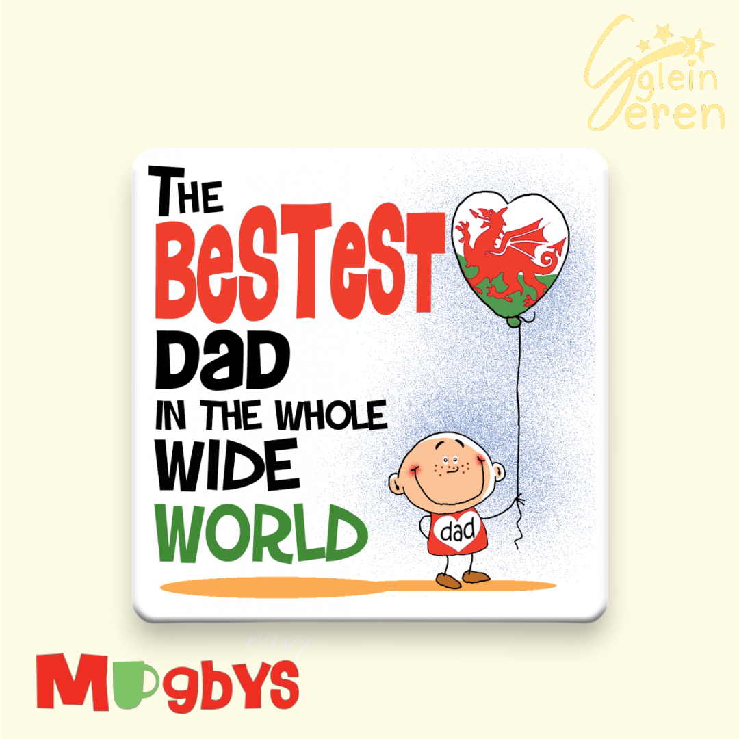 "The Bestest Dad in the Whole Wide World" Welsh Dragon Coaster (boy)