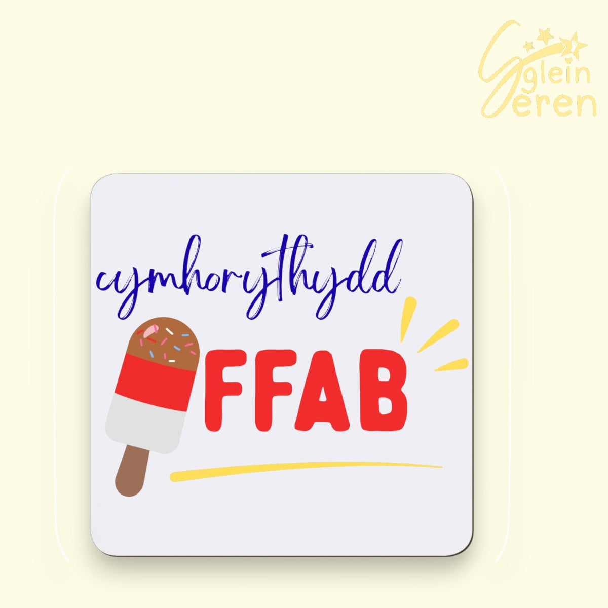 Welsh Assistant Gift Coaster – "Cymhorthydd Ffab" Ice Lolly Design | Funny Welsh Language Desk Decor, Thank You Gift for Colleague
