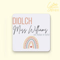 Personalized Welsh Teacher Gift Coaster – "Diolch... Am Helpu Ni Dyfu" | Custom Class Teacher, TA, Nursery Boho Rainbow Present,