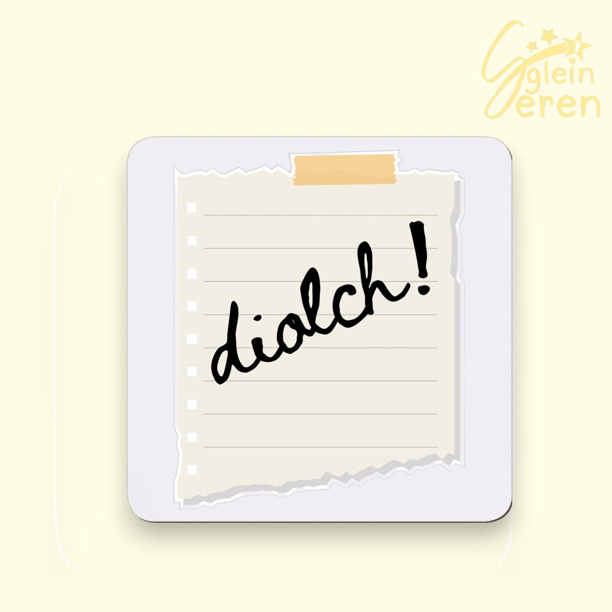 "Diolch!" Welsh Language Coaster – Notepad & Washi Tape Design