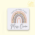 Personalized Welsh Teacher Gift Coaster – "Diolch Am Helpu Fi Dyfu" | Boho Rainbow Custom Teacher, TA, or Nursery Present, Welsh Language Gifts