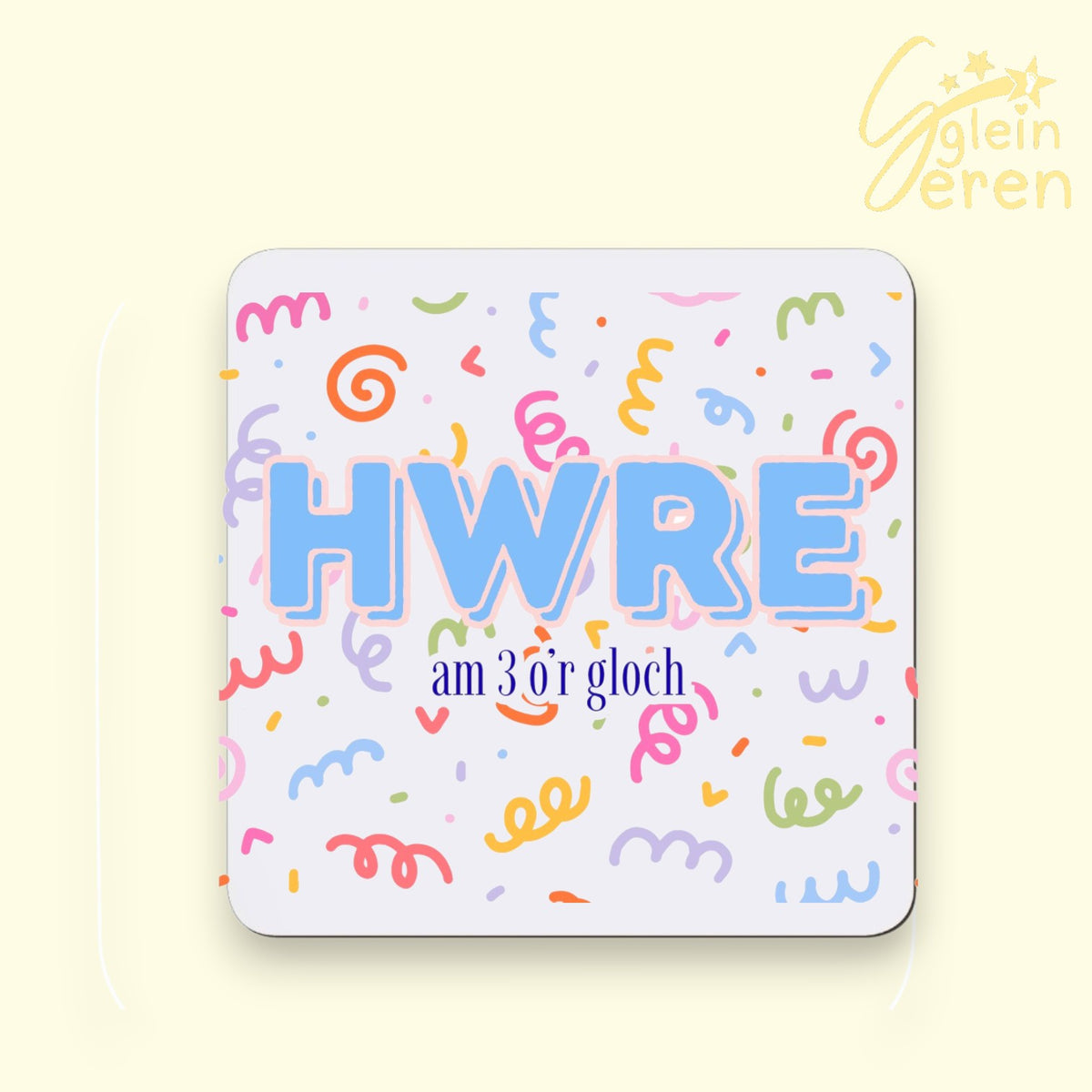 Funny Welsh Teacher Gift Coaster – "Hwre Am 3 O'r Gloch" | Pastel Confetti School Hometime Gift, Welsh Language Teaching Assistant Desk Decor