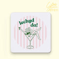 Retro Welsh Cheers Coaster – "Iechyd Da!" Cocktail Pin-Up Design | Fun Welsh Language Bar Decor, Cocktail Lover Gift, Housewarming Present