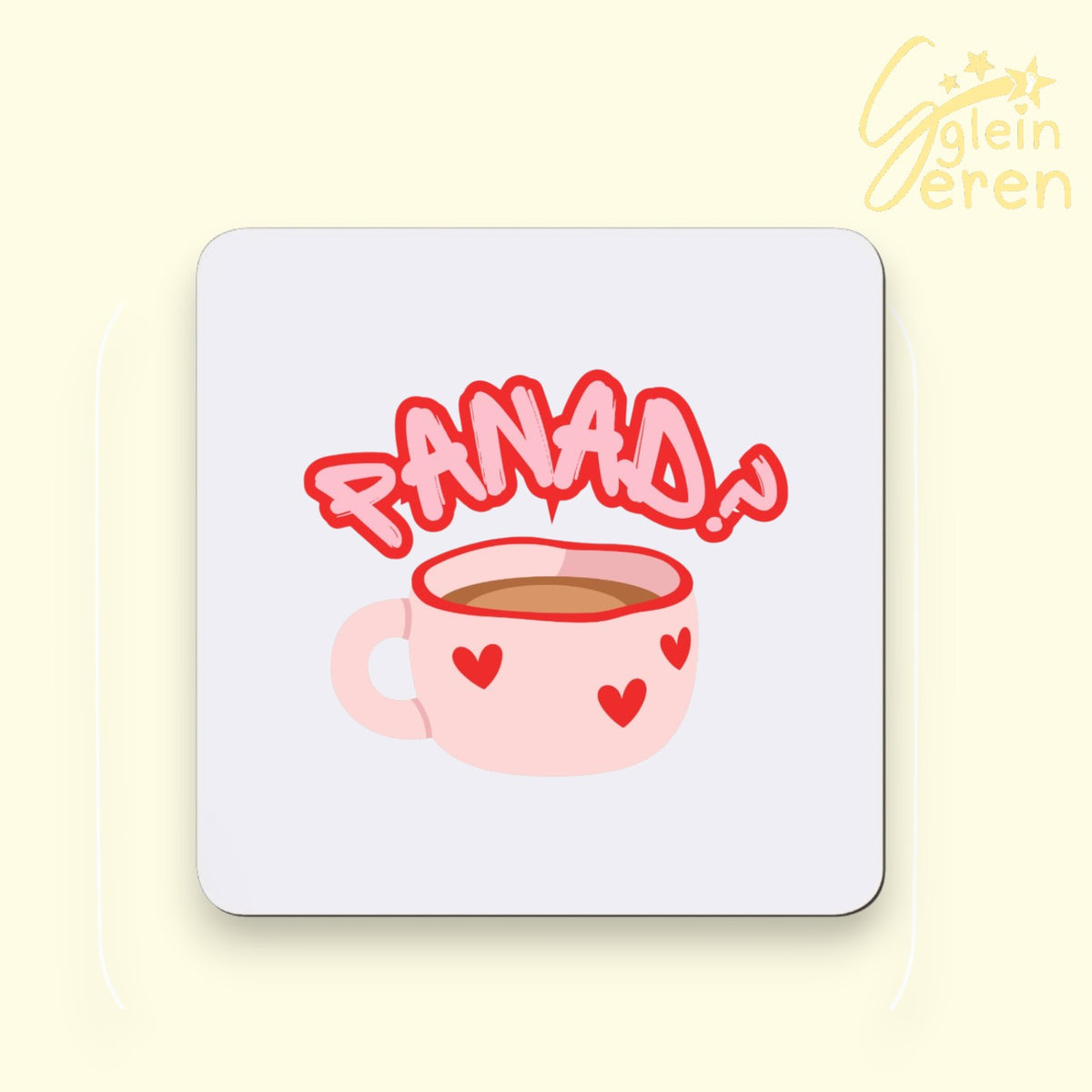 Cute Welsh Coaster – "Panad?" Heart Mug Design | Relatable Welsh Language Tea & Coffee Lover Gift, Kitchen Decor, New Home Housewarming Gift