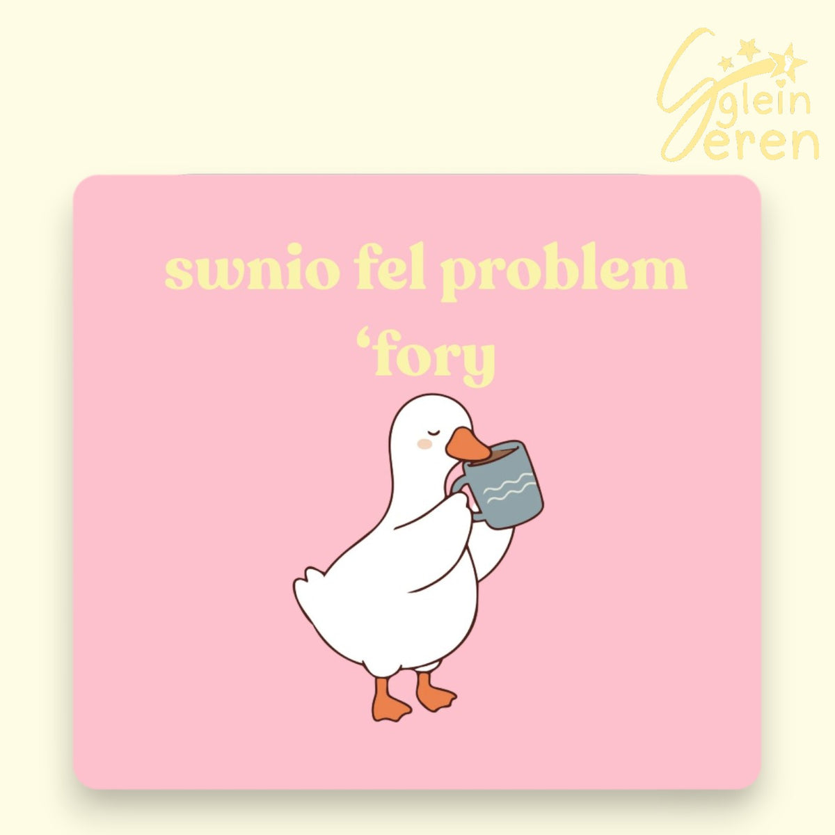 Funny Welsh Coaster – "Swnio Fel Problem 'Fory" | Cute Procrastination Duck Design, Relatable Welsh Language Desk Decor, Coworker Gift